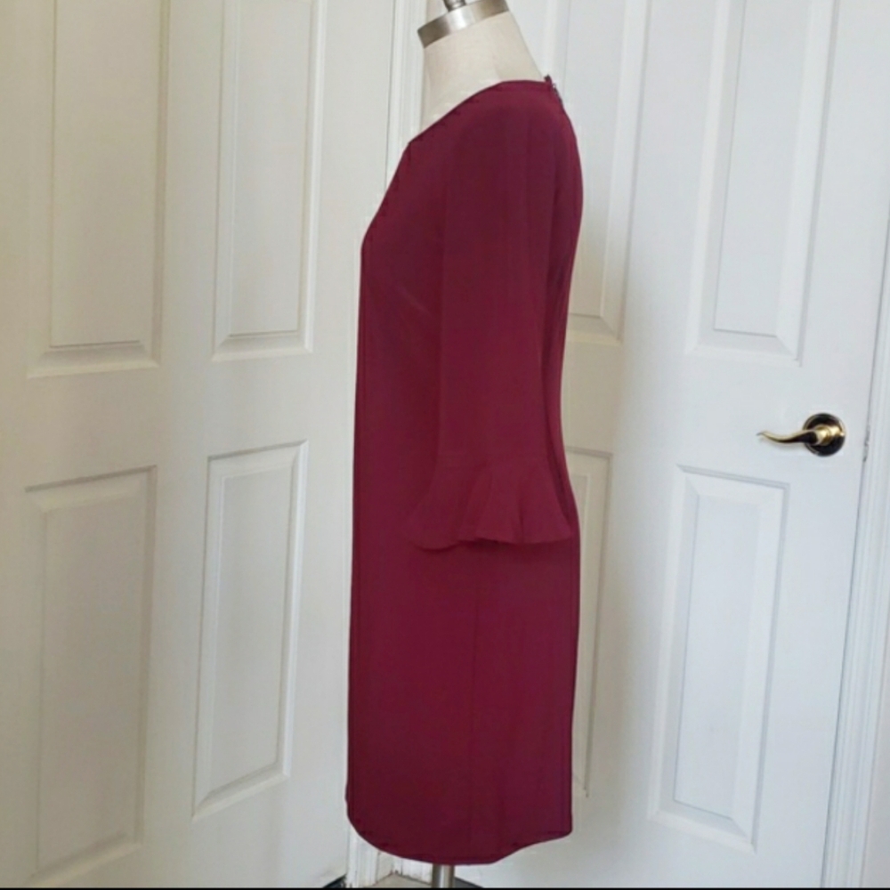 LAUNDRY BY SHELLI SEGAL Burgundy Bell Sleeve Shift Dress Cabincore XSP - Picture 4 of 12